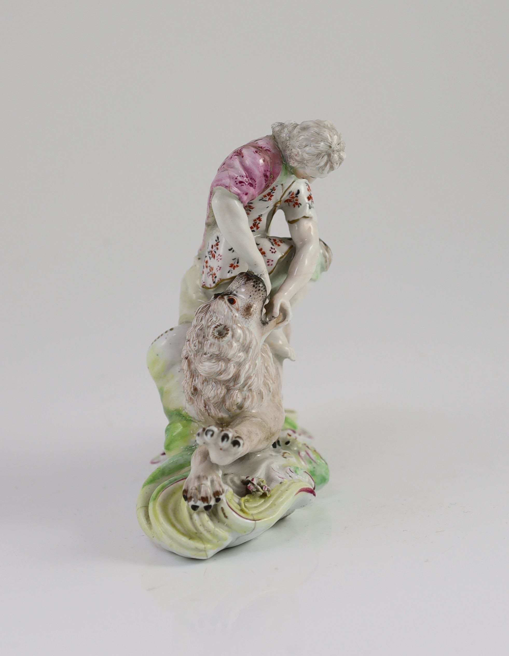 A rare Vauxhall porcelain group of Hercules fighting the Nemean Lion, c.1758, 15.5cm high, old repairs